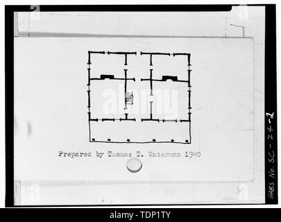 Fotokopie der Grundriss, aus einer Skizze in den vierziger HABS Index Card - wampee Plantation House, Pinopolis, Berkeley County, SC Stockfoto