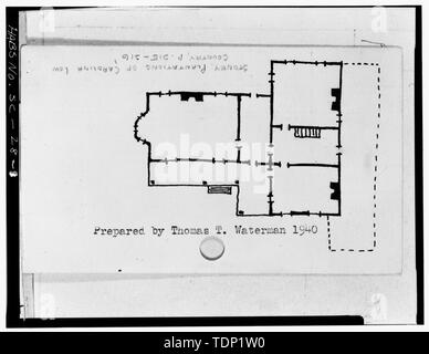 Fotokopie der Grundriss, aus einer Skizze in den vierziger HABS Index Card - Weißer Saal, Pinopolis, Berkeley County, SC Stockfoto