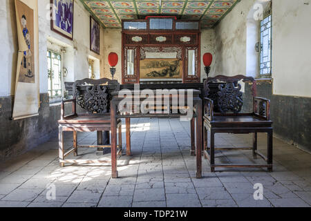 Chinesischen klassischen Möbeln eingerichtet in der ehemaligen Residenz des Kong Xiangxi, Taigu County, Provinz Shanxi Stockfoto