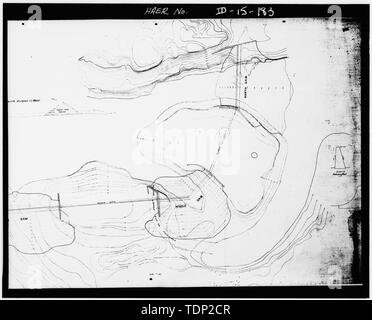 Kopie der Karte (Twin Falls Canal Company). Topographische Karte von MILNER DAM SITE, Twin Falls County, Milner, Idaho; KARTE DIE LINKE SEITE NUR. CROSS REFERENCE-ID -15-192. - Milner Dam und Main Kanal - Twin Falls Canal Company, am Snake River, 11 km westlich der Stadt von Burley, Idaho, Twin Falls, Twin Falls County, ID Stockfoto