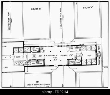 Fotokopie des gemessenen Zeichnung (aus nationalen Record Centre, Suitland, Maryland, R.G. 121-76-301, Box 83, Nr. DC 0020 ZZ 20) durch die Bundesregierung arbeitet Agentur 1947 8 GRUNDRISS UND DACH PLAN überarbeitet, DETAIL DER SÜDEN PENTHOUSE - US-Innenministerium, achtzehnten und C Straßen Northwest, Washington, District of Columbia, DC Stockfoto