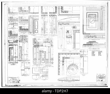 Fotokopie des gemessenen Zeichnung (aus nationalen Record Centre, Suitland, Maryland, R.G. 121-76-301, Box 89, Nr. DC 0020 ZZ 362) Buell Solon, delineator vom 2. Dezember 1936 dekorative Malerei DETAILS, 'DKonsensus-konferenzen Nr. 61' - US-Innenministerium, achtzehnten und C Straßen Northwest, Washington, District of Columbia, DC Stockfoto