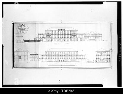 Fotokopie des gemessenen Zeichnung (Ort der ursprünglichen nicht bekannt) Tyge Hvass, delineator, Mai und Juni 1919 ERHÖHUNGEN DER KING STREET (vorne) und Garten (hinten) Fassaden - Government House, King Street, Christiansted, St. Croix, VI; Boucher, Jack E, Fotograf Stockfoto