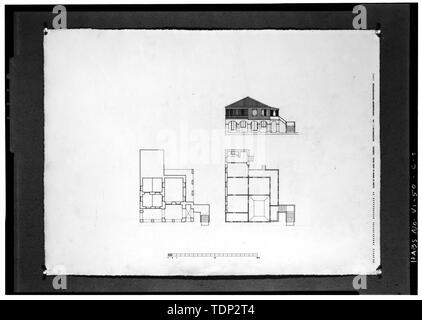 Fotokopie des gemessenen Zeichnung (ursprüngliche Zeichnung ist im Besitz der Kunstakademiets (Königliche Akademie der Schönen Künste), Kopenhagen, Dänemark, 1961) PLÄNE DER ERSTEN UND ZWEITEN ETAGE UND EINKAUFSSTRASSE ALLE (VORNE) Höhenlage - King Street, Studie, Einkaufsstraße Alle 36 (House), 36 King Street, Frederiksted, St. Croix, VI Stockfoto