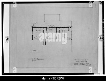 Fotokopie des gemessenen Zeichnung (Quelle unbekannt) 6 März 1945 delineator unbekannt VORGESCHLAGENE ADAPTIVE WIEDERVERWENDUNG ALS CLEMSON COLLEGE FACULTY CLUB, Dachboden, PLAN-Woodburn Woodburn Straße, U.S. Route 76 Nähe, Pendleton, Anderson County, SC Stockfoto