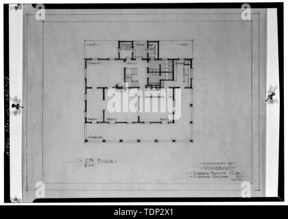 Fotokopie des gemessenen Zeichnung (Quelle unbekannt) 6 März 1945 delineator unbekannt VORGESCHLAGENE ADAPTIVE WIEDERVERWENDUNG ALS CLEMSON COLLEGE FACULTY CLUB, ZWEITE ETAGE PLAN-Woodburn, Woodburn Straße, U.S. Route 76 Nähe, Pendleton, Anderson County, SC Stockfoto