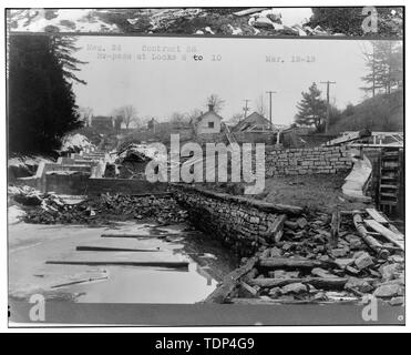 (Von Barge Canal Vertrag 56, Fotoalbum negativen 26, New York State Archive und Manuskripte), Fotograf unbekannt, Northwest 1912 ansehen, Barge Canal Schleuse um 5 im Bau - Glens Falls Feeder, Schleuse, entlang der Südseite der Glens Falls Schlösser des Schrägförderers zwischen 10 und 20, Hudson Falls, Washington County, NY kombiniert Stockfoto