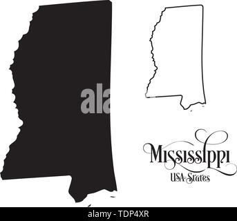 Karte der Vereinigten Staaten von Amerika (USA) Zustand von Mississippi - Abbildung auf weißem Hintergrund. Stock Vektor