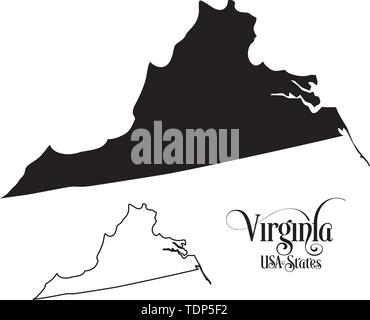 Karte der Vereinigten Staaten von Amerika (USA) Zustand von Virginia - Abbildung auf weißem Hintergrund. Stock Vektor