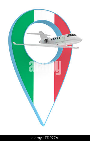 Eigenes Flugzeug mit Pin navigation Flagge Italien. 3D-Rendering Stockfoto