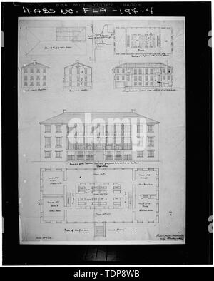 Fotokopie des ursprünglichen Zeichnungen des Architekten (National Archives) Robert Mills, 1844 Pläne, Ansichten, Schnitte - US Marine Hospital, Emma Street, Key West, Monroe County, FL Stockfoto