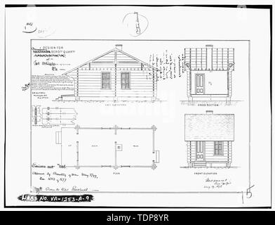 Fotokopie des architektonischen Zeichnung (aus nationalen Archive Architektur- und kartographische Zweig, Alexandria, Va.) kommentierte Lithographie auf Papier. Standard Plan für den Bau des Volkskommissars Sergeants Viertel, 1876 verwendet. PLAN, Front- und Seitenansichten, Abschnitt - Fort Myer, der commissary Sergeant Viertel, die Washington Avenue zwischen Johnson Lane und Custer Road, Arlington, Arlington County, VA; Meigs, Montgomery C Stockfoto