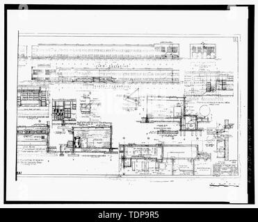 Fotokopie der Bauzeichnung (mikrofilm in NJ TRANSIT Archiv, Newark, New Jersey, uncatalogd), Ansichten und Schnitte, 1930. - Delaware, Lackawanna und Western Railroad Freight und Rail Yard, Multiple Unit Licht Inspektion Schuppen, New Jersey Transit Hoboken Terminal Rail Yard, Hoboken, Hudson County, New Jersey Stockfoto