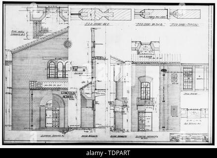 Kopie der Zeichnung (Ort der ursprünglichen unbekannt) Dekan und Studiendekan, Architekten, Dezember 1928 FRONT ELEVATION, Abschnitte - Lincoln School, 418 P Street, Sacramento, Sacramento County, CA Stockfoto