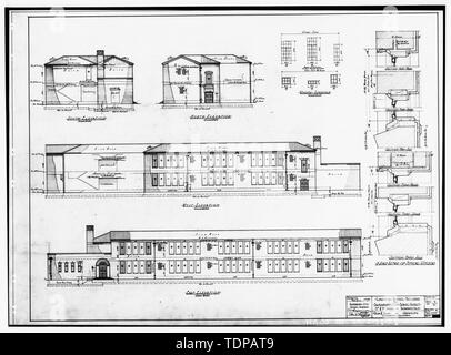 Kopie der Zeichnung (Ort der ursprünglichen unbekannt) Dekan und Studiendekan, Architekten, März 1928 OST UND WEST ERHÖHUNGEN - Lincoln School, 418 P Street, Sacramento, Sacramento County, CA Stockfoto