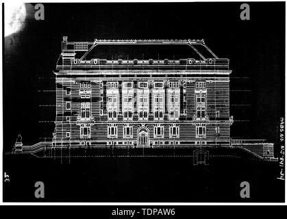 Kopie der Zeichnung (Ort der ursprünglichen unbekannt) Joseph Comparetto, Delineator, Datum unbekannt AUSSEN,Höhe - Hudson County Courthouse, 583 Avenue Newark, Jersey City, Hudson County, New Jersey Stockfoto