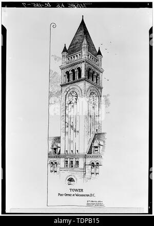 Kopie der Zeichnung (Original in Sammlung der Abteilung Treasury) William Martin Aiken, Supervising Architect, Datum unbekannt Tower - U.S. Post Office Department, 1100 Pennsylvania Avenue Northwest, Washington, District of Columbia, DC Stockfoto