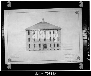 Kopie der Zeichnung (Original in Sammlung der National Archives) A. B. Mullett, c 1867-69 WEST ELEVATION - US Custom House, Whirlpool Straße am unteren Bogenbrücke, Niagara Falls, Niagara County, NY Stockfoto