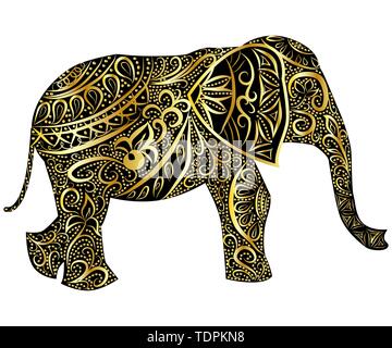 Stilisierte fantasy gemusterten Elefant. Hand gezeichnet Abbildung. getrennt vom Hintergrund Stock Vektor