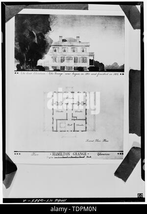 Fotokopie des zweiten Grundriss und Osten elevation Zeichnung (von unbekannten Original) - Hamilton Grange, (Verschoben von) 237 West 141 Street 141 Street und Amsterdam, New York, New York County, NY Stockfoto