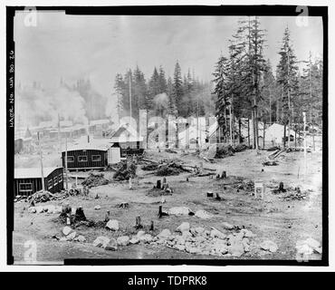 Fotografische Kopie von Foto, Fotograf unbekannt, 27. September 1913 (original Drucken bei US-Büro der Reklamation oberen Columbia Bereich Büro, Yakima, im Bundesstaat Washington). Allgemeine Ansicht des Lagers von der Oberseite des Doubles. - Keechelus Dam, Yakima Fluss, 10 km nordwestlich von Easton, Easton, Kittitas County, WA; US-Büro der Reklamation; Edel, T A; Charles, L J; Swigart, Charles H; Baldwin, E H; Crownover, C E; Fraserdesign, Auftragnehmer; Louter, David, Sender; Fraser, Clayton B, Fotograf Stockfoto