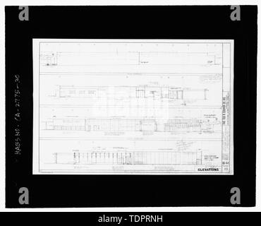 Fotografische Kopie reproduziert Bauzeichnung, datiert 1957.; Blatt 10 - Erhöhungen - Feiertag-schüssel, 3730 Crenshaw Boulevard, Los Angeles, Los Angeles County, CA Stockfoto