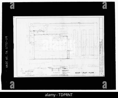 Fotografische Kopie reproduziert Bauzeichnung, datiert 1957.; Blatt 2 - Dach Grundriss - Feiertag-schüssel, 3730 Crenshaw Boulevard, Los Angeles, Los Angeles County, CA Stockfoto