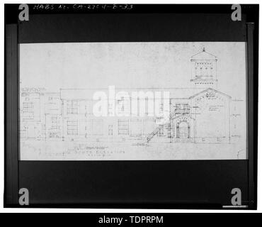 Fotografische Kopie der ursprünglichen Konstruktion Zeichnung reproduziert. SOUTH ELEVATION - Beverly Vista Schule, Manuelle Kunst und Unterricht Gebäude, 200 South Elm Drive, Beverly Hills, Los Angeles County, CA Stockfoto