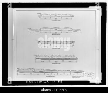 Fotografische Kopie des Exemplars Nr. 1 der beiden Mai 1930 Leinen Zeichnung. In Karte Schublade und-147; Dand-148; in Zimmer 5009 im Nationalen Museum für Amerikanische Geschichte, Smithsonian Institution, Archive, Arbeit und Industrie Division, Washington, D.C.; 1930 ZEICHNUNGEN VON MISSISSIPPI RIVER BRIDGES AUS ST. LOUIS NACH NEW ORLEANS ZEIGT HÖHEN UND ABSTÄNDE Diagramme. - Huey P. Lange Brücke, Spanning Mississippi River etwa auf halbem Weg zwischen neun und zwölf Kilometer Punkte vor westlich von New Orleans, Jefferson, Jefferson Parish, LA; Modjeski, Meister und Chase, Inc., Ingenieur und; Siems-Hel Stockfoto