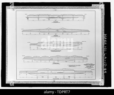 Fotografische Kopie von Blatt zwei von zwei von Mai 1930 Leinen Zeichnung. In Karte Schublade und-147; Dand-148; in Zimmer 5009 im Nationalen Museum für Amerikanische Geschichte, Smithsonian Institution, Archive, Arbeit und Industrie Division, Washington, D.C.; 1930 ZEICHNUNGEN VON MISSISSIPPI RIVER BRIDGES AUS ST. LOUIS NACH NEW ORLEANS ZEIGT HÖHEN UND ABSTÄNDE Diagramme. - Huey P. Lange Brücke, Spanning Mississippi River etwa auf halbem Weg zwischen neun und zwölf Kilometer Punkte vor westlich von New Orleans, Jefferson, Jefferson Parish, LA; Modjeski, Meister und Chase, Inc., Ingenieur und; Siems-Hel Stockfoto