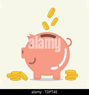 Sparschwein mit Münze Vector Illustration Stock Vektor