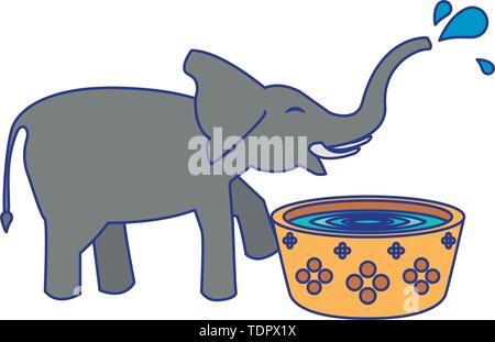 Elefant Trinkwasser vom Topf cartoon blaue Linien Stock Vektor