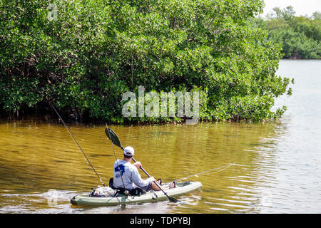 Sanibel Island Florida, J.N. Ding Darling National Wildlife Refuge, Umweltschutzausbildung, Wildlife Drive Trail, Kajak, Fischer, Rudern, adu Stockfoto