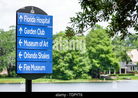 Orlando Florida, Loch Haven Park, Lake Estelle, Wegweiser, FL190511009 Stockfoto