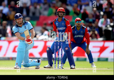 England's Jonny Bairstow in schlagende Aktion während der ICC Cricket World Cup Gruppenphase Spiel im Old Trafford, Manchester. Stockfoto