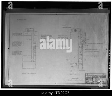 Foto von Pläne für Reparaturen an Gebäude 34, Erdgeschoss Plan, 1976-1978, von Marine Engineering Befehl gezeichnet. Zeichnung bei Hausmeister Site Office, Naval Undersea Warfare Center, New London. Copyright-frei. - Naval Undersea Warfare Center, Bowditch Hall, 600 Meter östlich von Smith Street und 350 Fuß südlich der Columbia Cove, West Bank von Thames River, New London, New London County, CT Stockfoto