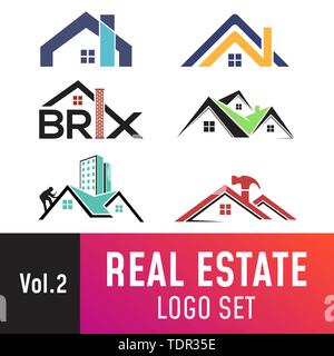 Einstellen von Immobilien Vorlage, geeignet für Immobilien, Immobilie, Dach, und Bau tätig. Stock Vektor