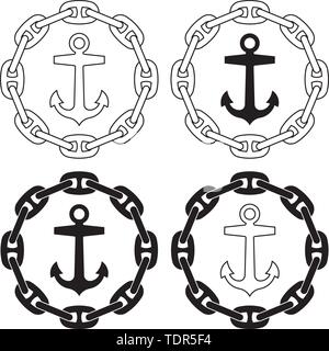 Anker und Stud Link Anker Kette. Dünne Linie und Silhouette Vektor Stock Vektor