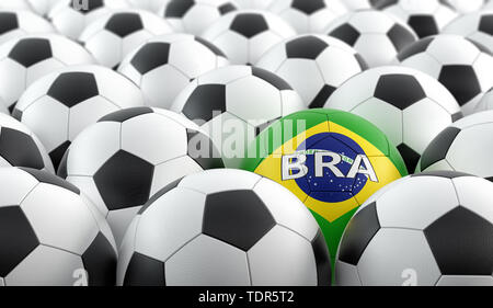 Fußball in brazils nationalen Farben - 3D-Rendering Stockfoto