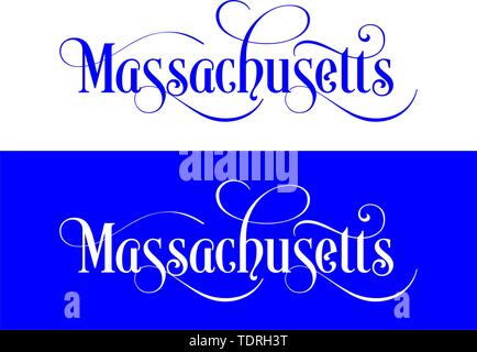 Typographie Der USA Massachusetts Staaten handschriftliche Abbildung auf der offiziellen US-Farben. Moderne Kalligraphie Element für Ihr Design. Einfache Stock Vektor