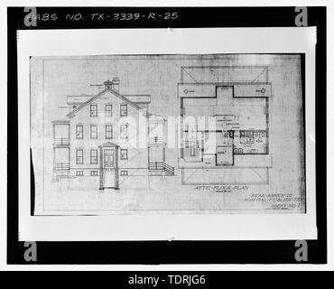 Fotografische Kopie von Blatt Nr. 1 (1915) - Dachgeschoss GRUNDRISS - Fort Bliss, Post Krankenhaus, Pershing Road, El Paso El Paso County, TX; Quartermaster General's Office, Architekt; Abteilung der Armee, Eigentümer; Mickelsen, Stanley R., post-Commander Stockfoto