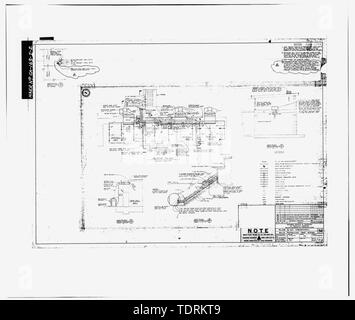 Fotografische Kopie der technischen Zeichnung, Mechanische Systeme in Plan und Abschnitte der Prüfstand 'E', einschließlich Tunnel Eingang. Kalifornien Institut für Technologie, Jet Propulsion Laboratory, Anlagenbau 'Bldg. E-60, Mechanik, Festtreibstoff Prüfstand", Blatt E 60-13-4, 20. Juni 1961. - Jet Propulsion Laboratory Edwards, Prüfstand E, der Edwards Air Force Base, Bor, Kern County, CA Stockfoto