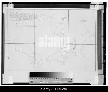 Fotografische Kopie der Historische Zeichnung, Karte von Portsmouth während des revolutionären Krieges durch die französischen Ingenieure, 1871. (Portsmouth Naval Shipyard Museum, Portsmouth, VA) - Portsmouth Naval Hospital, begrenzt durch Elizabeth River, Crawford Street, Portsmouth General Hospital, Parkview Avenue, und Scotts Creek, Portsmouth, Portsmouth, VA Stockfoto