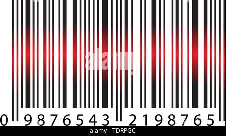 Moderne realistische Einfache Barcode mit rotem Laserlicht in Vector Illustration isoliert auf weißem Hintergrund. Marketing, Internet Konzept, Supermarkt kaufen Stock Vektor