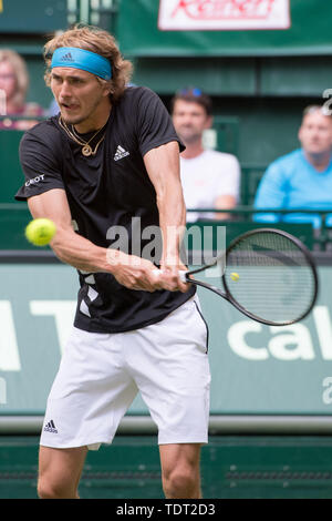 Alexander Zverev (GER) mit Kugel, Single Action mit Kugel, Aktion, halb Bild, halb Abbildung, Porträt, Tennis, 27 NOVENTI Open 2019 ATP World Tour am 17.06.2019 in Halle (Westf.)/Deutschland. | Verwendung weltweit Stockfoto
