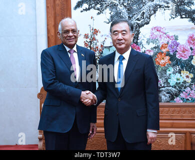 (190618) - Peking, 18. Juni 2019 (Xinhua) - Wang Yang (R), der Vorsitzende der Chinese People's Political Consultative Conference (Cppcc) nationalen Ausschusses, erfüllt mit Ägyptens Parlamentspräsident Ali Abdel-Aal in Peking, der Hauptstadt von China, 18. Juni 2019. (Xinhua/Rao Aimin) Stockfoto