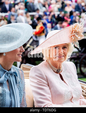 Ascot, Großbritannien. Juni, 2019 18. Catherine Herzogin von Cambridge und Camilla, Herzogin von Cornwall in Ascot, Großbritannien, 18. Juni 2019. |/Alamy leben Nachrichten Stockfoto