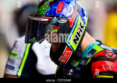 14. Juni 2019, Circuit de Barcelona-Catalunya, Montmelo, Barcelona, Spanien; MotoGP von Katalonien, Praxis Sitzungen; Jakub Kornfeil der Redox PruestelGP rücken zur Garage Pablo Guillen/Alamy Stockfoto