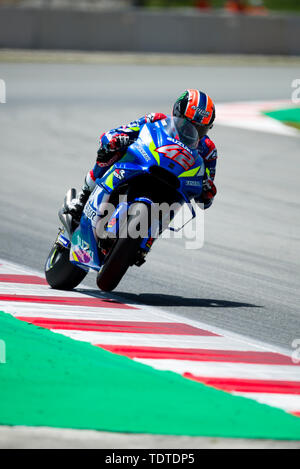 14. Juni 2019, Circuit de Barcelona-Catalunya, Montmelo, Barcelona, Spanien; MotoGP von Katalonien, Praxis Sitzungen; Alex Rins der Suzuki Ecstar Team in Aktion während der freien Praxis 2 Pablo Guillen/Alamy Stockfoto