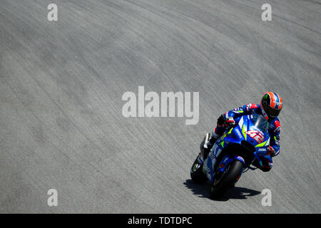 14. Juni 2019, Circuit de Barcelona-Catalunya, Montmelo, Barcelona, Spanien; MotoGP von Katalonien, Praxis Sitzungen; Alex Rins der Suzuki Ecstar Team in Aktion während der freien Praxis 2 Pablo Guillen/Alamy Stockfoto